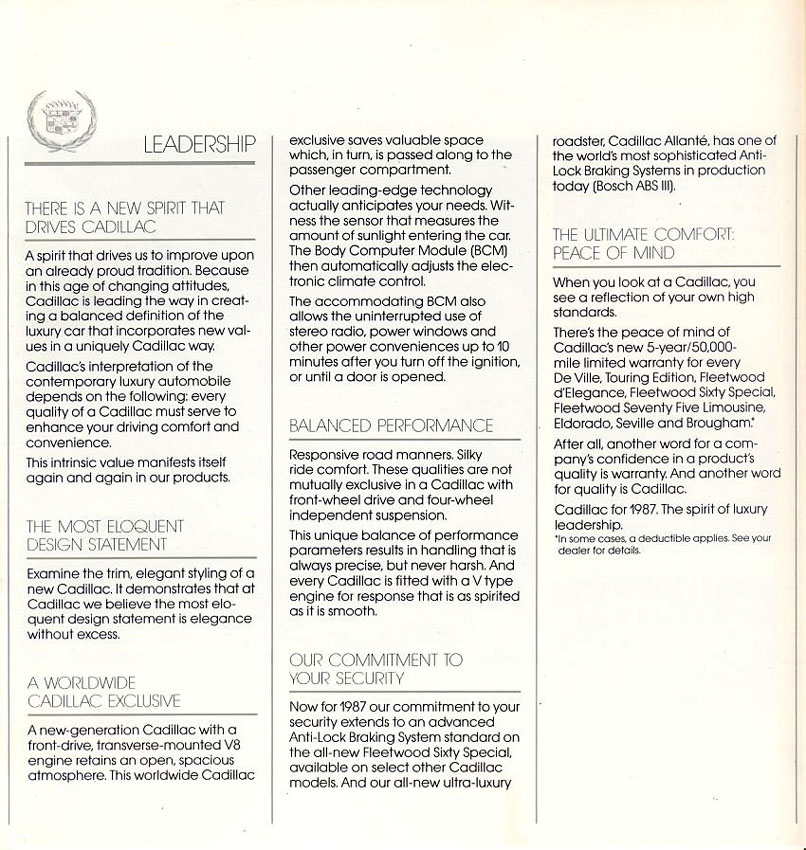 1987 Cadillac Brochure Page 7